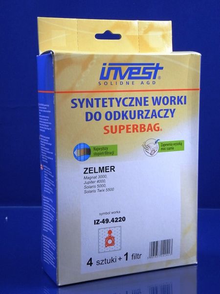 Зображення Набір одноразових мішків INVEST для пилососа Zelmer (IZ-49.4220) IZ-49.4220, зовнішній вигляд та деталі продукту