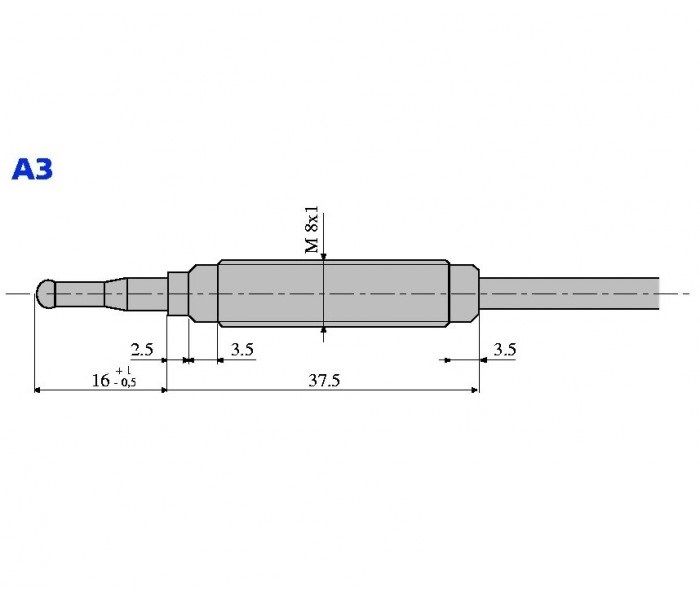 Зображення Термопара SIT, оголовок тип А3, з різьбленням М8x1, під'єднання до клапана М10х1, 400 мм (0.200.064) 0.200.064, зовнішній вигляд та деталі продукту