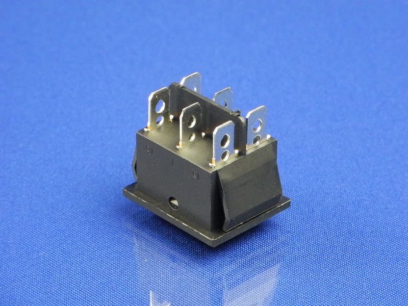 Зображення Кнопка для електроприладів, 3 положення, 6 контактів KCD4 (250V, 15A) P2-0111, зовнішній вигляд та деталі продукту