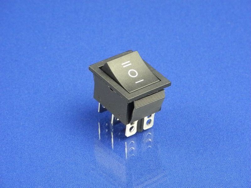 Зображення Кнопка для електроприладів, 3 положення, 6 контактів KCD4 (250V, 15A) P2-0111, зовнішній вигляд та деталі продукту