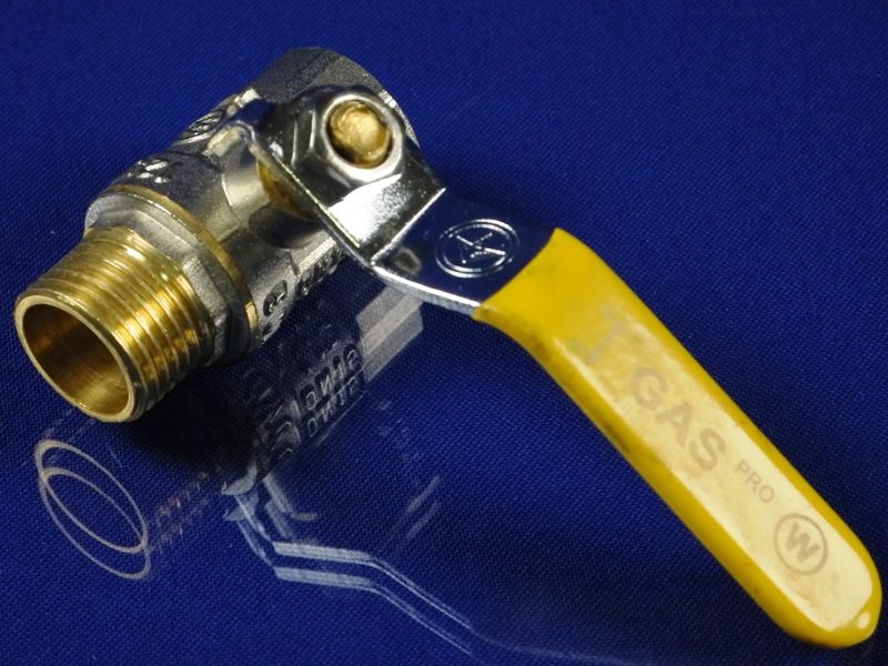 Зображення Кран газовий корковий (жовта ручка) 1/2 для газових приладів К1/2, зовнішній вигляд та деталі продукту