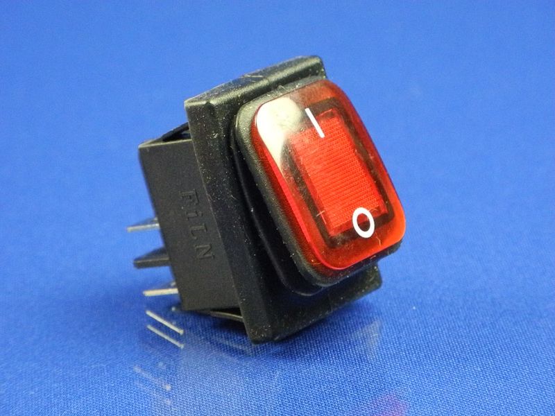 Зображення Перемикач-кнопка із захистом від вологи ON-OFF, червона, 4 контакти 250V, 16A P2-0132, зовнішній вигляд та деталі продукту