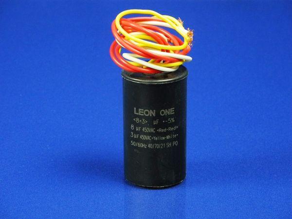 Изображение Пуско-робочий конденсатор в пластике CBB60 на 8+3 МкФ (провод) 8+3 МкФ, внешний вид и детали продукта