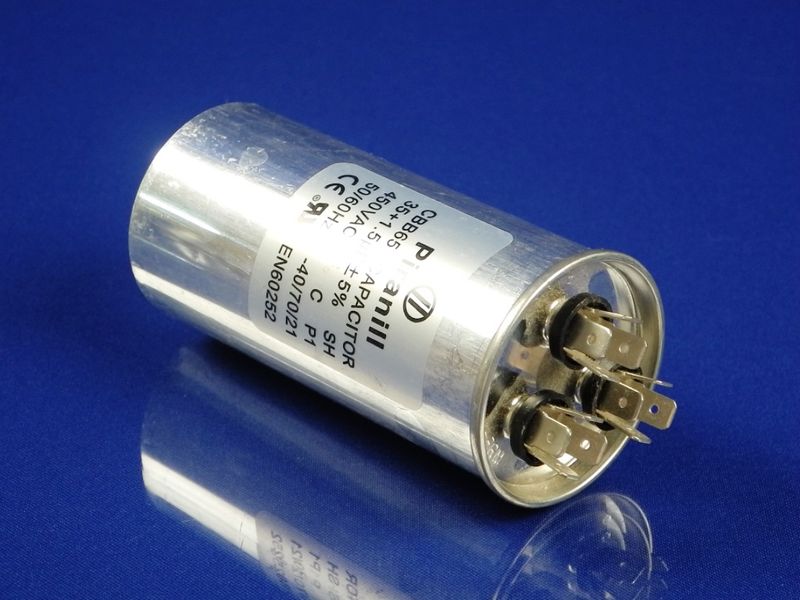 Зображення Пуско-робочий конденсатор у металі CBB65 на 35+1,5 МкФ 35+1,5 МкФ, зовнішній вигляд та деталі продукту