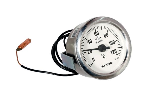 Изображение Термометр для котла Pakkens D=60 мм 0-120°C с капилляром L=1000 мм (6001201) 6001201, внешний вид и детали продукта