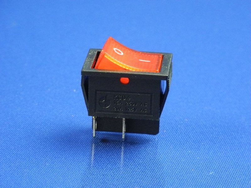 Зображення Кнопка широка червона On/Off, 4 контакти KCD4 (250V, 16A) P2-0145, зовнішній вигляд та деталі продукту