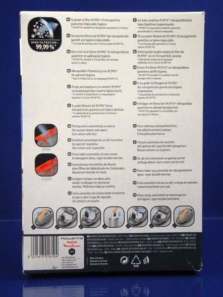 Зображення Набір мішків пилозбірників Hygiene+ Optimal для пилососа Rowenta / Tefal / Moulinex (ZR200520) ZR200520, зовнішній вигляд та деталі продукту