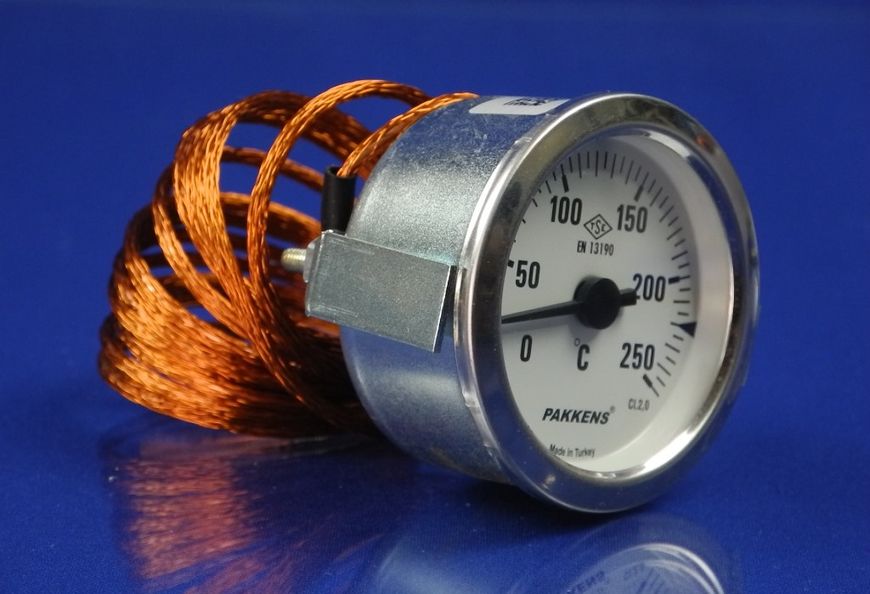 Зображення Термометр капілярний PAKKENS D=60 мм, капіляр довжиною 1 м, темп. 0-250 °C 060/5021208, зовнішній вигляд та деталі продукту