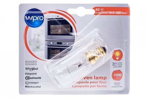 Изображение Лампочка для духовки 40W 230V E14 300°C Whirlpool (484000000978) 484000000978, внешний вид и детали продукта