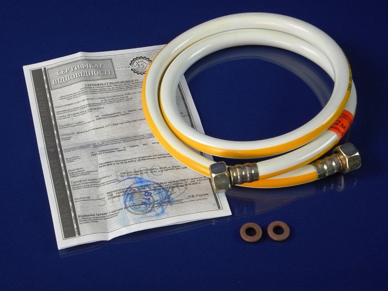 Изображение Шланг ПВХ газовый "Никифоров" L= 1200 мм. 1/2″ сталь/латунь с сертификатом 1200-1, внешний вид и детали продукта