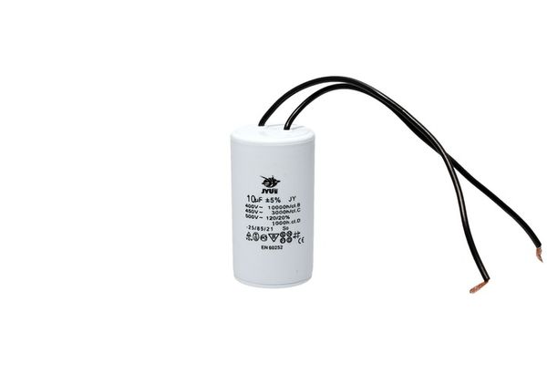 Изображение Конденсатор CBB60 10 мкФ 450 V с проводами (0612) 0612-1, внешний вид и детали продукта