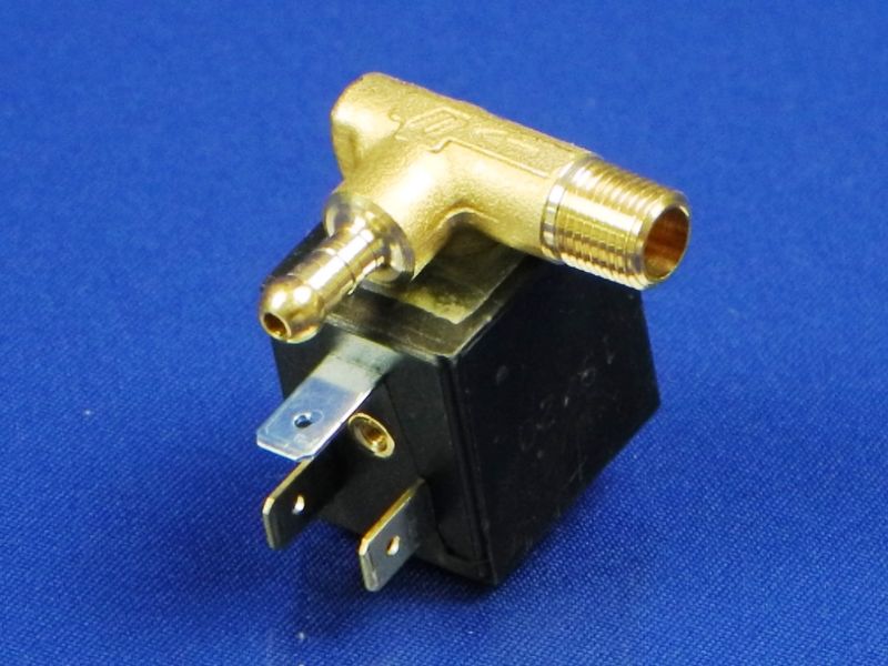 Зображення Електромагнітний клапан OLAB для кавомашин, прасок (трубка направо) (06000BH-K5FV) VAL-009, зовнішній вигляд та деталі продукту