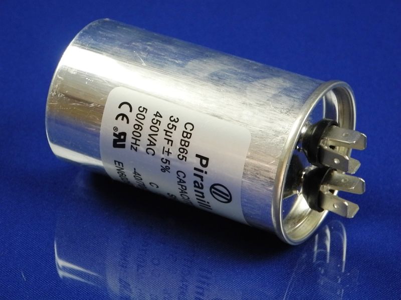 Зображення Пуско-робочий конденсатор у металі CBB65 на 35 МкФ 35 МкФ, зовнішній вигляд та деталі продукту