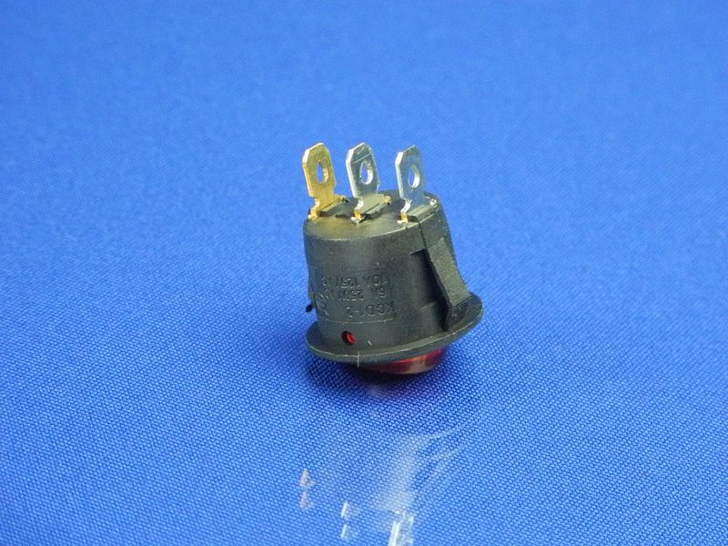 Зображення Універсальна кругла кнопка для електроприладів з індикатором на 2 положення KCD1-2 (250V 6A) P2-0128, зовнішній вигляд та деталі продукту