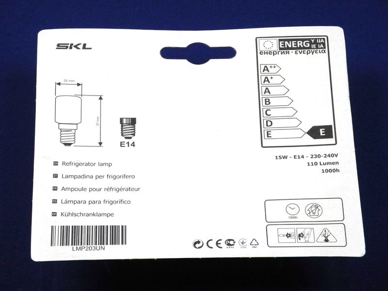 Изображение Комплект лампочек для холодильника 15W E14 220V 26*73 мм. SKL (LMP203UN) LMP203UN, внешний вид и детали продукта