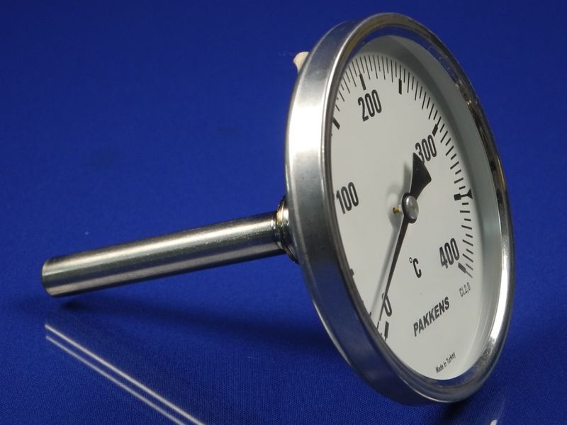 Зображення Термометр біметалевий PAKKENS D-100 мм, шток 100 мм, темп. 0-400°C, з'єднання 1/2 100/402-2, зовнішній вигляд та деталі продукту