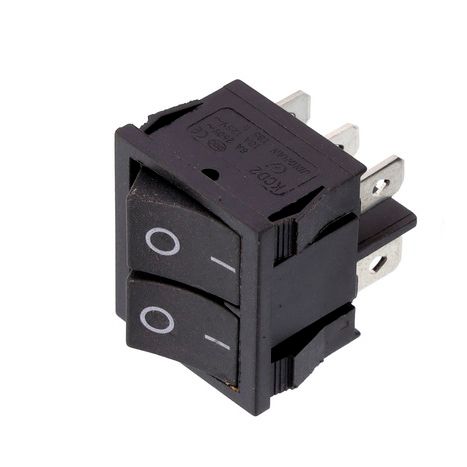 Изображение Кнопка сетевая двойная 40323 20x22 мм 6 контактов 6А (2-позиционная) 40323, внешний вид и детали продукта