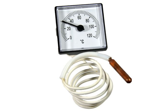 Изображение Термометр для котла SD Plus 45х45 мм 0-120°C с капилляром (0601) 0601-3, внешний вид и детали продукта