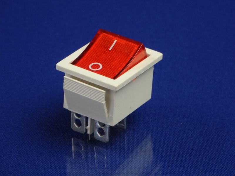 Зображення Кнопка для електроприладів біло-червона KCD2 (250V, 15A, 4 контакти) P2-0063, зовнішній вигляд та деталі продукту