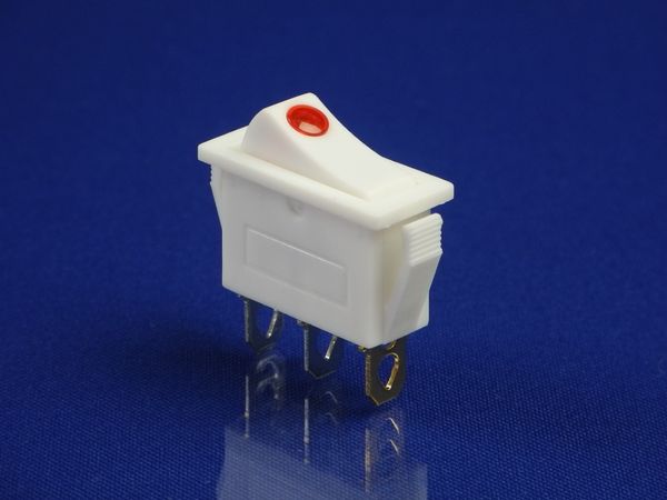 Изображение Кнопка белая с индикацией KCD3 (250V, 16A, 3 контакта) P2-0097, внешний вид и детали продукта