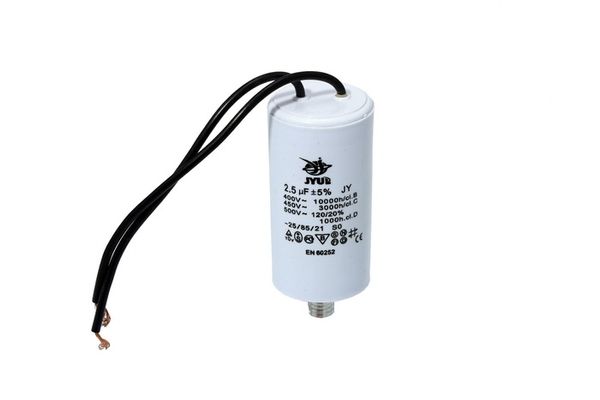 Зображення Конденсатор CBB60-G 2,5 мкФ 450 V з проводами і болтом (0704) т100060307, зовнішній вигляд та деталі продукту