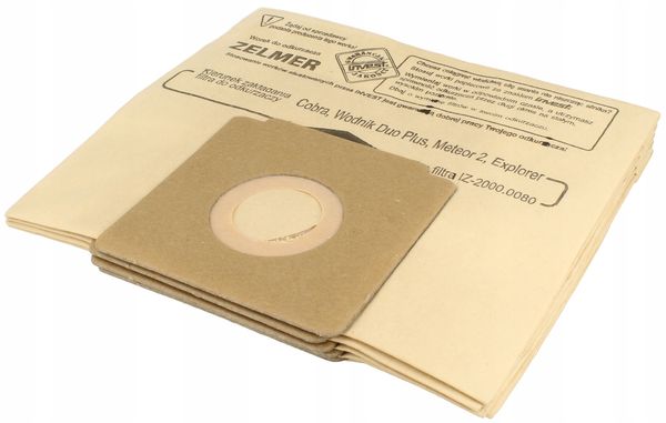 Зображення Мішок паперовий 5 шт + 2 фільтри для пилососа ZELMER (2000.0280) 2000.0280, зовнішній вигляд та деталі продукту