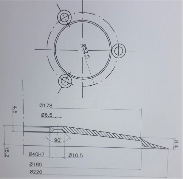 Изображение Нож тефлоновый для слайсера 220 мм моделей SIRMAN, ESSEDUE, RGV, CELME (KPE1745) 220 mm, внешний вид и детали продукта