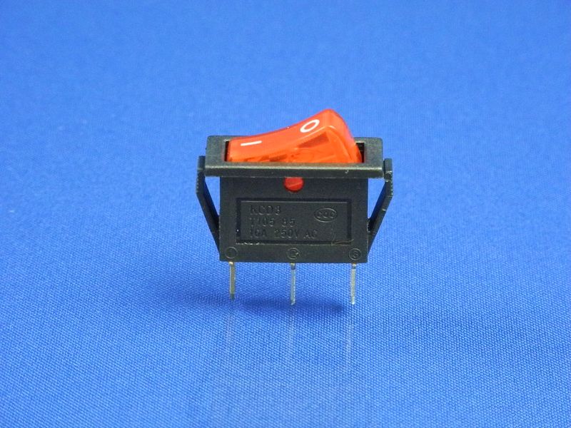 Зображення Перемикач з підсвічуванням ON/OFF вузький, червоний, 3pin (KCD3 T105 85 16A 250V AC) P2-0065, зовнішній вигляд та деталі продукту