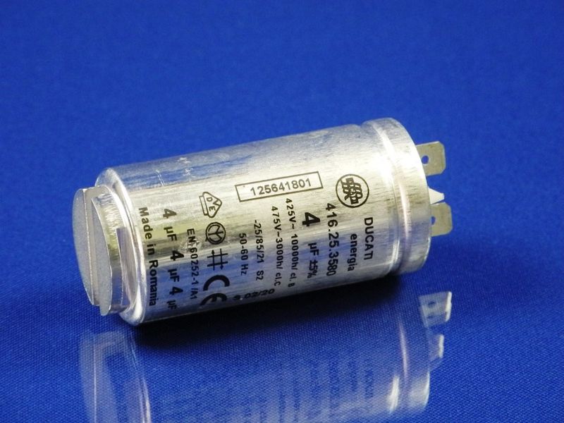 Зображення Пусковий конденсатор 4uF 425V для сушильних машин Zanussi-Electrolux-AEG (1256418011) 1256418011, зовнішній вигляд та деталі продукту