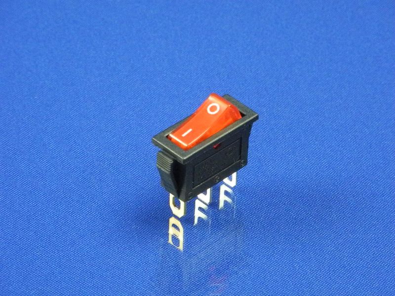 Изображение Переключатель с подсветкой ON/OFF узкий, красный, 3pin (KCD3 T105 85 16A 250V AC) P2-0065, внешний вид и детали продукта