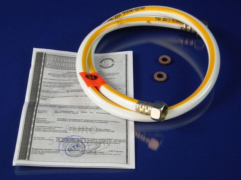 Изображение Шланг ПВХ газовый "Никифоров" L= 1000 мм. 1/2″ сталь/латунь с сертификатом 1000, внешний вид и детали продукта
