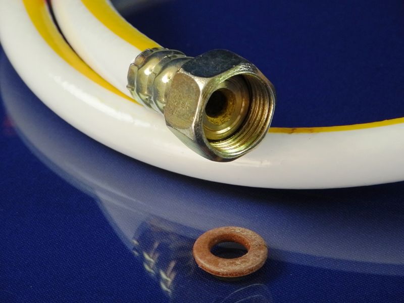 Зображення Шланг ПВХ газовий "Никифоров" L= 1000 мм. 1/2″ сталь/латунь із сертифікатом 1000, зовнішній вигляд та деталі продукту