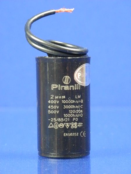 Зображення Пуско-робочий конденсатор у пластику чорний малий CBB60 на 2 МкФ (дріт) 2ч МкФ, зовнішній вигляд та деталі продукту