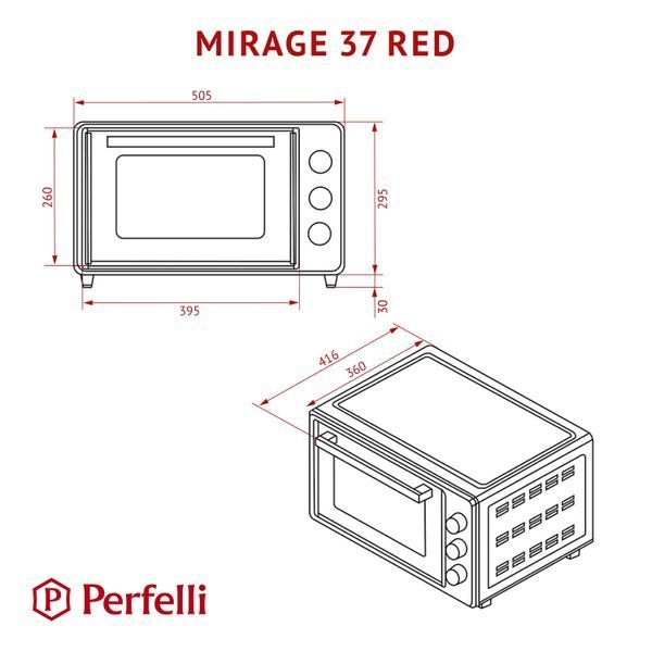 Изображение Электрическая печь Perfelli MIRAGE 37 RED 5905563500132, внешний вид и детали продукта