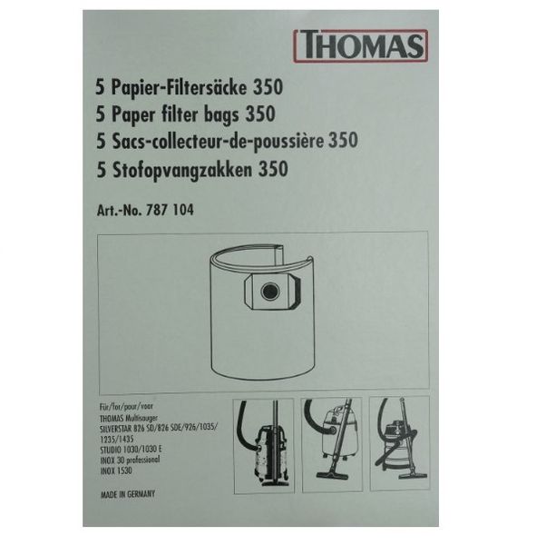 Зображення Набір паперових мішків 350 для пилососа Thomas (787104) 787104, зовнішній вигляд та деталі продукту
