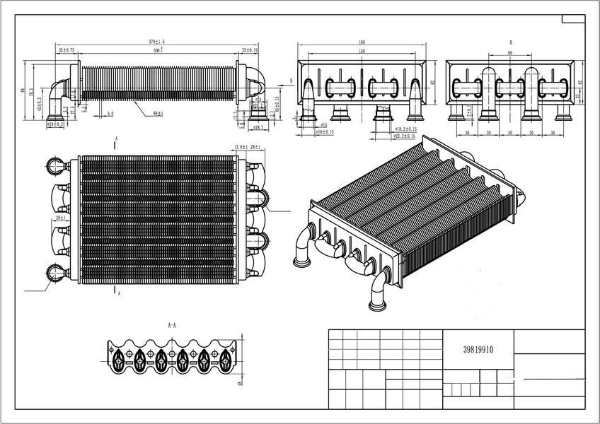 Bithermal heat exchanger for Ferroli Domiproject C32, FFEasy F32 (39819910)
