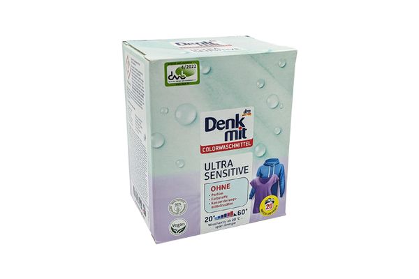 Изображение Порошок для стиральной машины DenkMit Ultra Sensitive (для цветных вещей) 1350 г DenkMitUltraSensitive, внешний вид и детали продукта