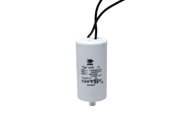Зображення Конденсатор CBB60-G 10 мкФ 450 V з проводами і болтом (0714) 0714-1, зовнішній вигляд та деталі продукту