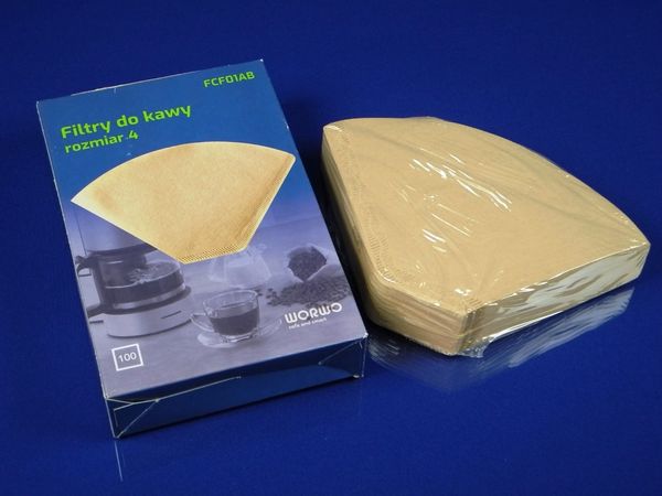 Зображення Паперові одноразові фільтри конусні для кавоварок крапельного типу 100 шт. Worwo FCF01AB, зовнішній вигляд та деталі продукту