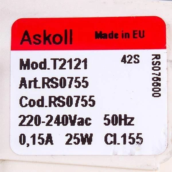 Изображение Помпа слива для стиральной машины Whirlpool Askoll T2121 25 Вт 3 защелки (484000000850) 484000000850-a, внешний вид и детали продукта