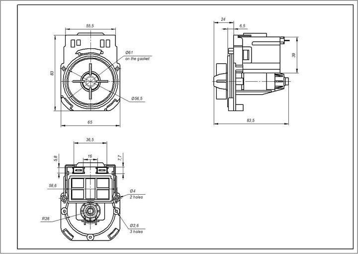 Изображение Помпа слива для стиральной машины Whirlpool Askoll T2121 25 Вт 3 защелки (484000000850) 484000000850-a, внешний вид и детали продукта