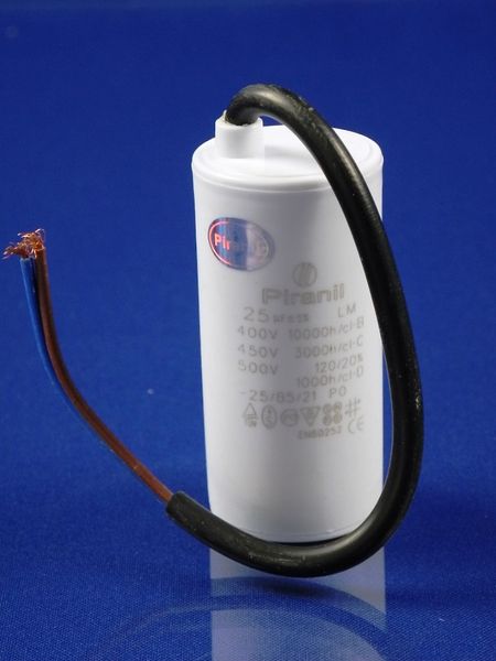 Зображення Пуско-робочий конденсатор у пластику CBB60 на 25 МкФ (кабель) 25 МкФ-1, зовнішній вигляд та деталі продукту