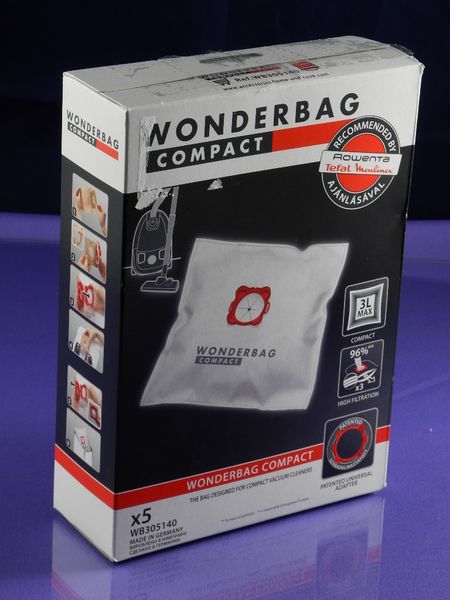 Изображение Набор мешков Wonderbag Compact для пылесоса Arno / Moulinex / Rowenta / Tefal (WB305140) WB305140, внешний вид и детали продукта
