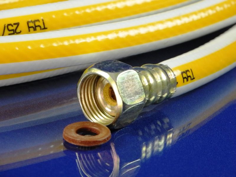 Зображення Шланг ПВХ газовий "Никифоров" L= 5000 мм. 1/2″ сталь/латунь із сертифікатом 5000, зовнішній вигляд та деталі продукту