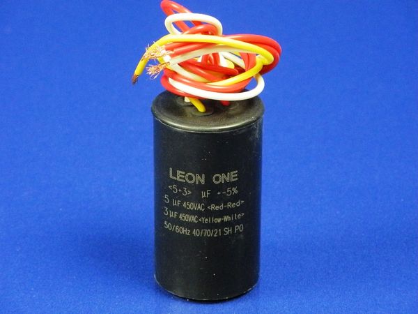 Зображення Пуско-робочий конденсатор у пластику CBB60 на 5+3 МкФ (дріт) 5+3, зовнішній вигляд та деталі продукту