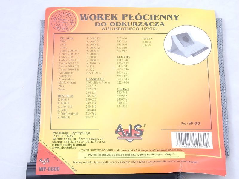 Reusable vacuum cleaner bag for Zelmer Cobra (WP-0600)