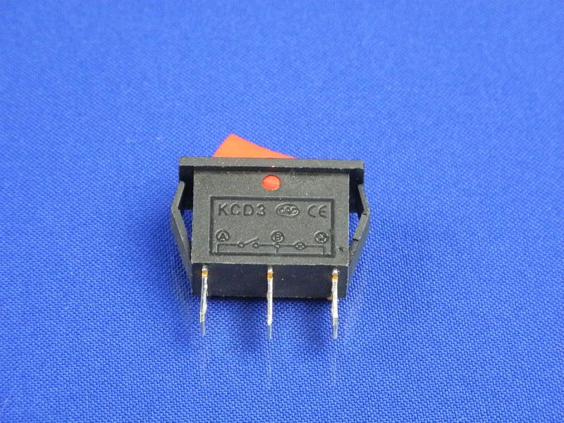 Зображення Кнопка червона, 3 положення, 3 контакти KCD3 (250V, 15A) P2-0140, зовнішній вигляд та деталі продукту