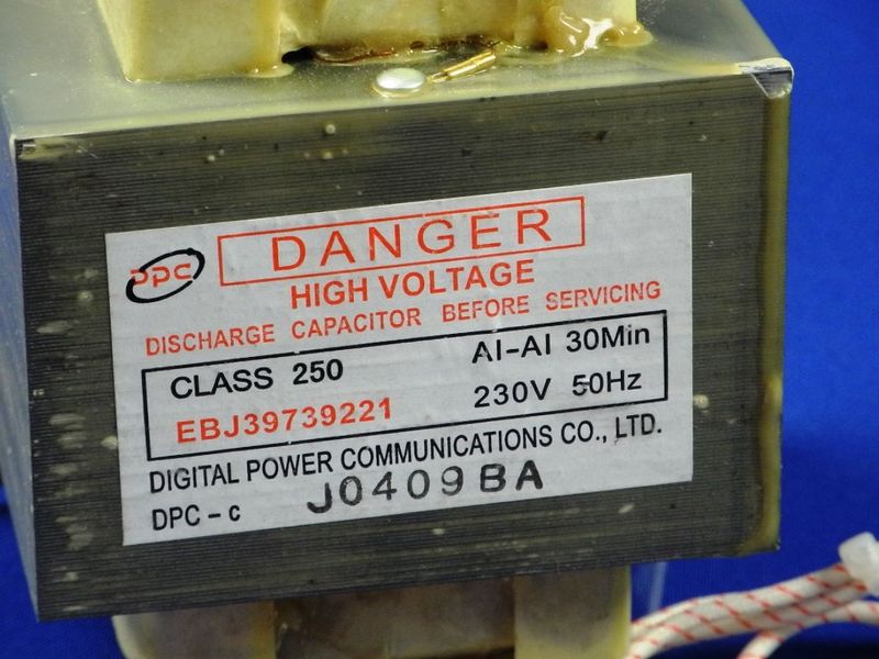 Зображення Трансформатор високовольтний для мікрохвильової печі LG (EBJ39739221) EBJ39739221, зовнішній вигляд та деталі продукту