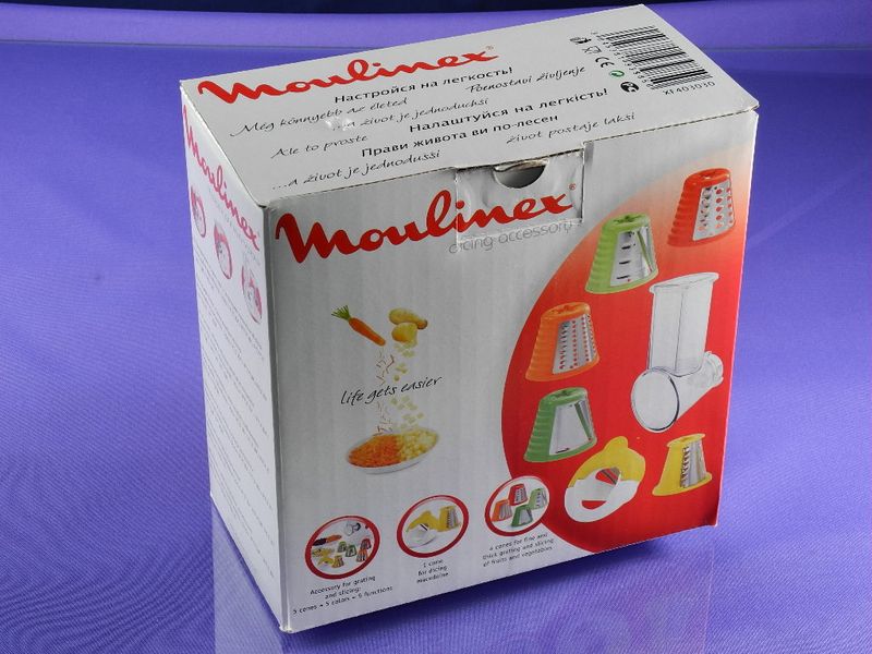 Изображение Комплект насадок для мясорубки Moulinex (5 терок) (XF403030) XF403030, внешний вид и детали продукта