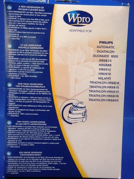 Зображення Набір мішків для пилу + фільтр для пилососу Philips (484000001126) 484000001126, зовнішній вигляд та деталі продукту